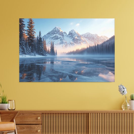 Frozen Serenity – Majestic Winter Lake Landscape Canvas Afdruk (Insitu (Woonkamer))