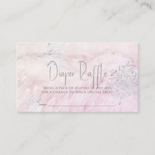 Frozen Silver Snowflake Pink Diaper Raffle Ticket Informatiekaartje (Voorkant)