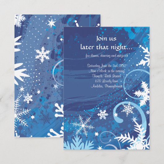 FROZEN SNOWFLAKES Bar Bat Mitzvah Party Card Kaart (Voorkant / Achterkant)