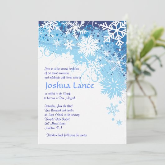 FROZEN SNOWFLAKES Bar Bat Mitzvah Uitnodiging (Staand voorkant)