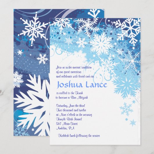 FROZEN SNOWFLAKES Bar Bat Mitzvah Uitnodiging (Voorkant / Achterkant)