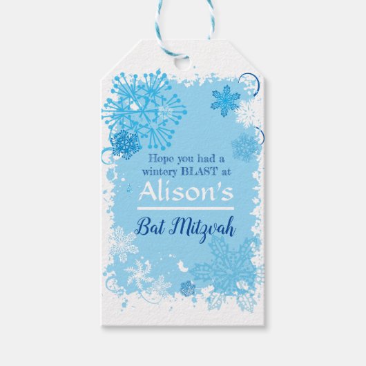 FROZEN SNOWFLAKES Bat Mitzvah Gift Label Cadeaulabel (Voorkant)