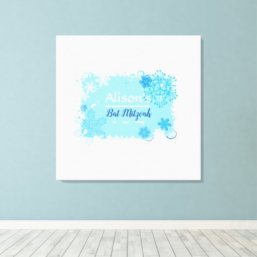 FROZEN SNOWFLAKES Bat Mitzvah Sign-In Memory Board Canvas Afdruk (Insitu (Houten vloer))