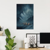 Frozen Snowy Mountain Village Under Snowy Twilight Poster (Thuiskantoor)