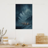 Frozen Snowy Mountain Village Under Snowy Twilight Poster (Keuken)