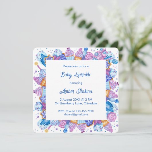 Frozen Treats Blue Baby Sprinkle Invitation Feestdagenkaart (Staand voorkant)