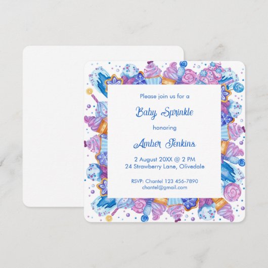 Frozen Treats Blue Baby Sprinkle Invitation Feestdagenkaart (Voorkant / Achterkant)