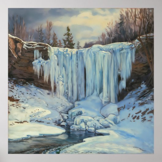 Frozen Waterfall - Impressionisme Stijl Natuur Art Poster (Voorkant)