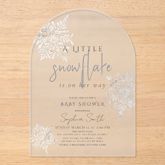 Frozen Winter Silver Snowflake Baby shower Acryl Uitnodigingen (Voorkant)