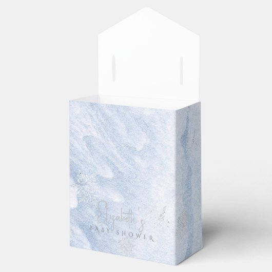 Frozen Winter Silver Snowflake Blue Baby shower Bedankdoosjes (Geopend)