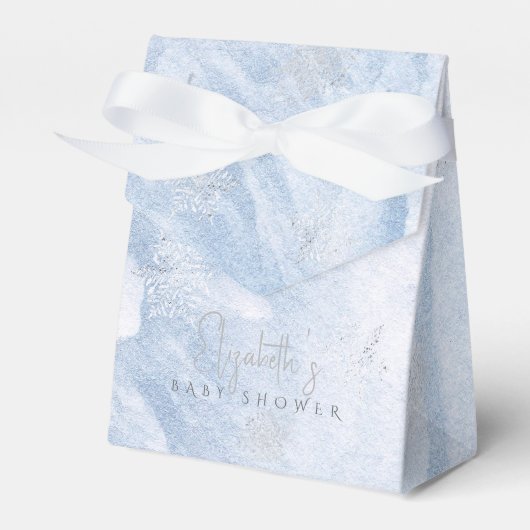Frozen Winter Silver Snowflake Blue Baby shower Bedankdoosjes (Voorkant Zijde)