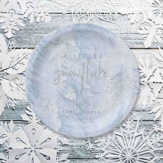 Frozen Winter Silver Snowflake Blue Baby shower Papieren Bordje