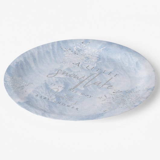 Frozen Winter Silver Snowflake Blue Baby shower Papieren Bordje (Gekanteld)