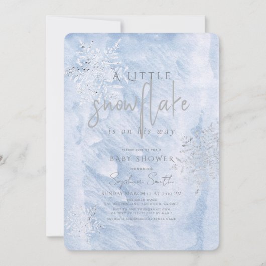Frozen Winter Silver Snowflake Boy Baby shower Kaart (Voorkant)