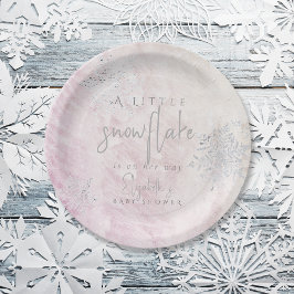 Frozen Winter Silver Snowflake Roze Baby shower Papieren Bordje