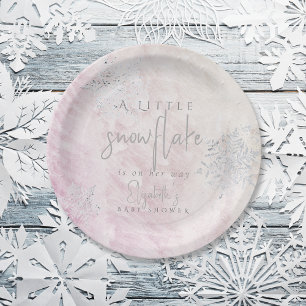 Frozen Winter Silver Snowflake Roze Baby shower Papieren Bordje