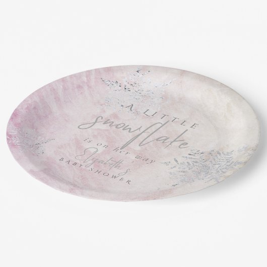 Frozen Winter Silver Snowflake Roze Baby shower Papieren Bordje (Gekanteld)