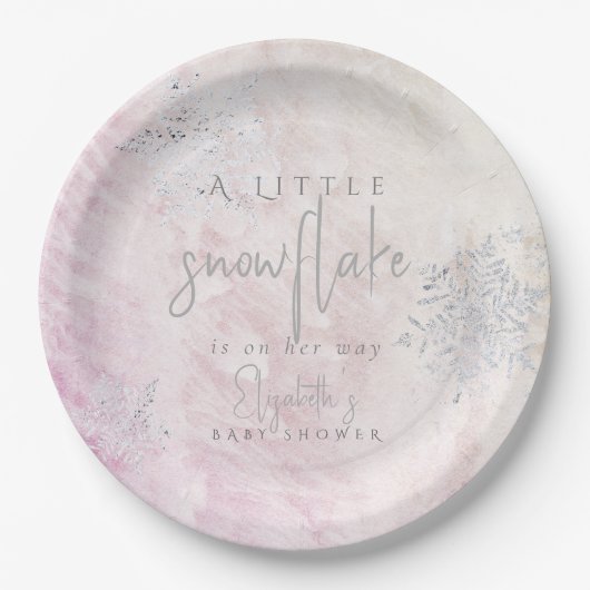 Frozen Winter Silver Snowflake Roze Baby shower Papieren Bordje (Voorkant)