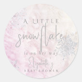 Frozen Winter Silver Snowflake Roze Baby shower Ronde Sticker (Voorkant)