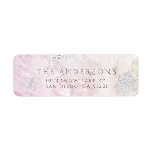 Frozen Winter Silver Snowflake Roze Retour Adres Etiket (Voorkant)