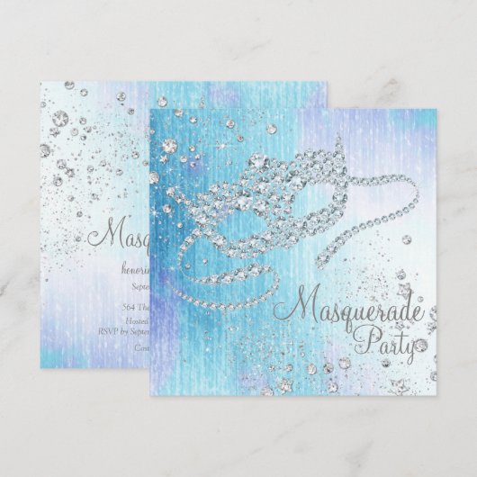 Frozen Winter Wonderland Diamond Masquerade Party Kaart (Voorkant / Achterkant)