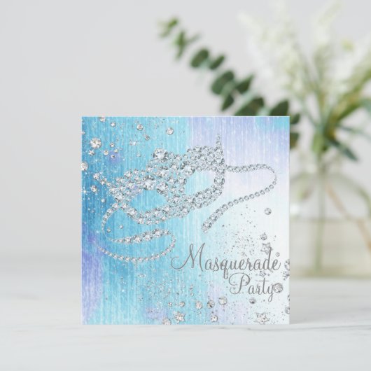 Frozen Winter Wonderland Diamond Masquerade Party Kaart (Staand voorkant)