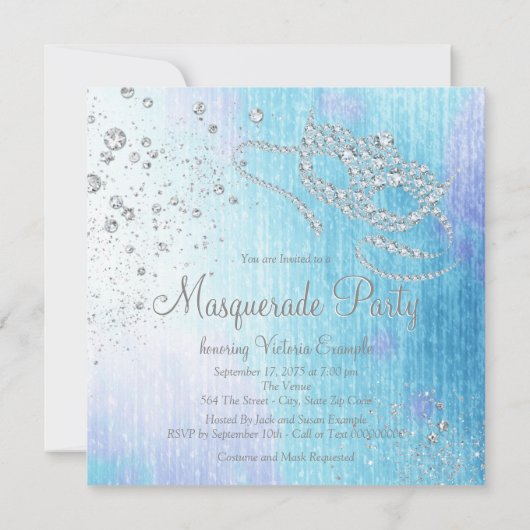 Frozen Winter Wonderland Diamond Masquerade Party Kaart (Achterkant)