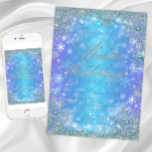 Frozen Winter Wonderland Verjaardagsfeest Kaart<br><div class="desc">Winter wonderland verjaardagsfeestuitnodiging met mooie blauwgroen blauwe sneeuwvlokken en elegante zilveren typografie op een paarse en blauwgroen blauw bevroren bokeh sneeuwvlok achtergrond. Deze elegante bevroren sneeuwvlok winter wonderland verjaardagsfeestuitnodiging is gemakkelijk aangepast voor uw evenement door eenvoudig uw gegevens toe te voegen in de lettertypestijl en -kleur en -formulering van uw...</div>