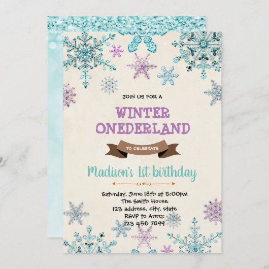 Frozen Winter Wonderland Verjaardagsuitnodiging Kaart (Voorkant / Achterkant)