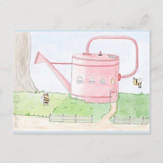 Frühlings gruss hummel gießkanne garten postkarte briefkaart (Voorkant)