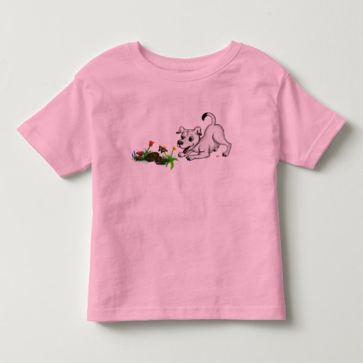 Frühlingserwachen, Welpe mit Schmetterling Kinder Shirts (Voorkant)