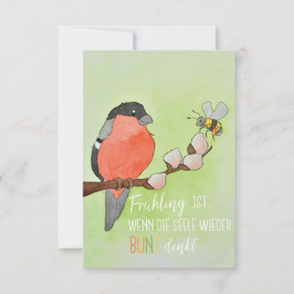 Frühlingskarte mit Vogel und Hummel