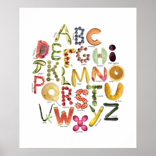 Fruit Alphabet Kinder ABC Nursey Food Theme Poster (Voorkant)