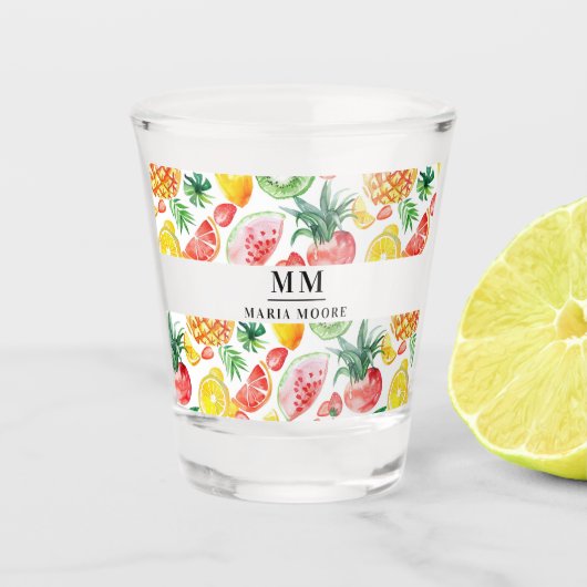 Fruit ananas watermeloenen monogram initialen naam shot glas (Voorkant)