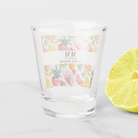 Fruit ananassen watermeloenen monogram initiaal na shot glas (Achterkant)