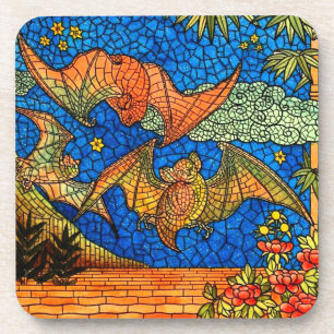 Fruit bat vintage Stained glass look mosaic Bier Onderzetter