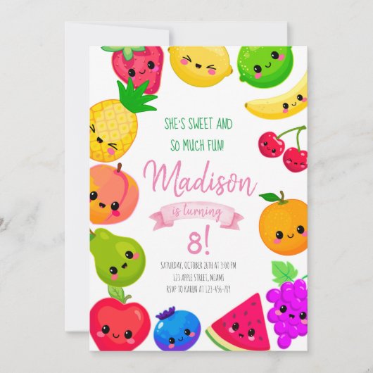 Fruit Birthday Invitation, Tutti Frutti Invitation Kaart (Voorkant)