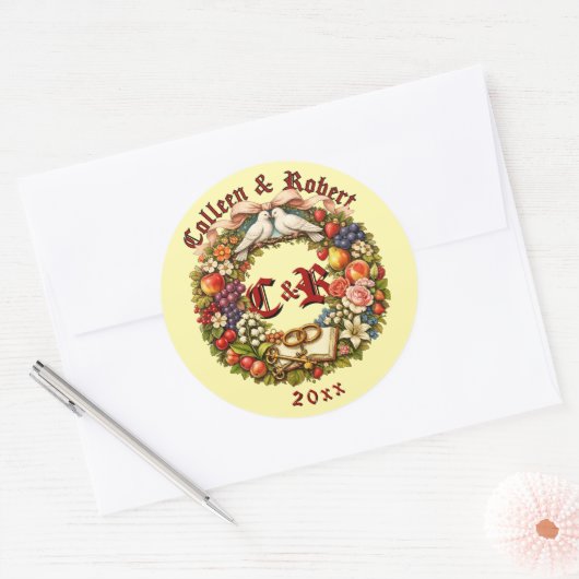 Fruit & Bloemen Bruids Krans Ronde Sticker (Envelop)
