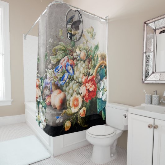 FRUIT, BLOEMEN, DRUIVEN, PERZIKEN EN KLEINE VOGELS DOUCHEGORDIJN (In situ)