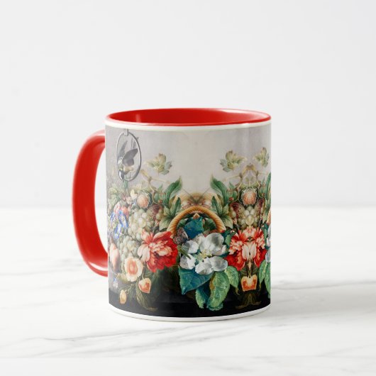 FRUIT, BLOEMEN, DRUIVEN, PERZIKEN EN KLEINE VOGELS MOK (Voorkant links)