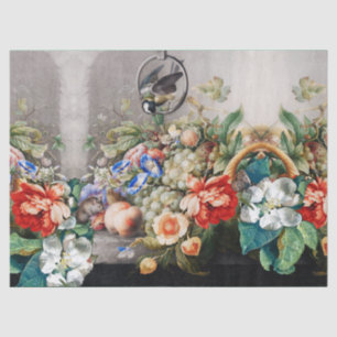 FRUIT, BLOEMEN, DRUIVEN, PERZIKEN EN KLEINE VOGELS TISSUEPAPIER