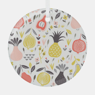 fruit, bloemen: naadloos patroon. glas ornament