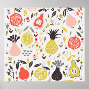  fruit, bloemen: naadloos patroon. poster