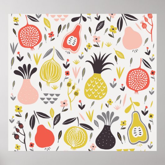  fruit, bloemen: naadloos patroon. poster (Voorkant)