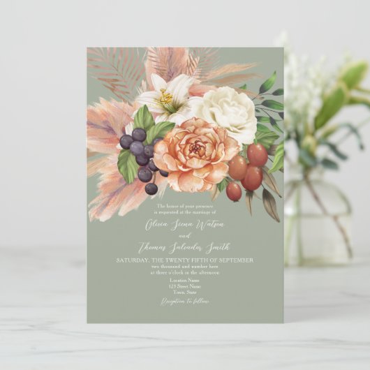 fruit bloemenbruiloft uitnodiging (Staand voorkant)