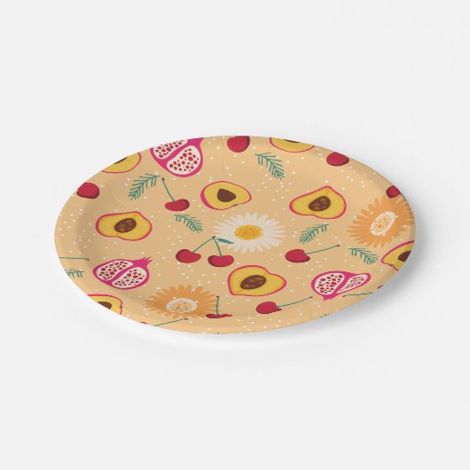 Fruit Bloemenkersen Granaatappel perzik Daisy Papieren Bordje (Gekanteld)