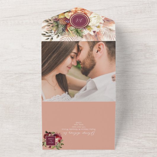 Fruit Boho bloemenbruiloft Alles in één uitnodigin All In One Uitnodiging (Buitenkant)