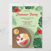 Fruit Bord en tropische groene Planten Zomerfeest Kaart (Voorkant)