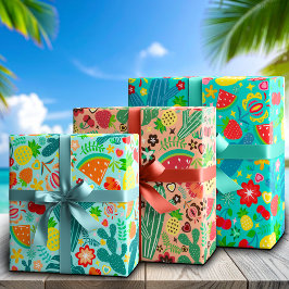 Fruit & Cactus Kustfestival Zonnige Sfeer Inpakpapier Vel