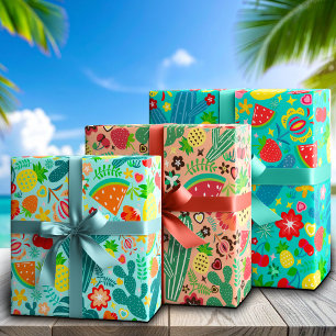 Fruit & Cactus Kustfestival Zonnige Sfeer Inpakpapier Vel